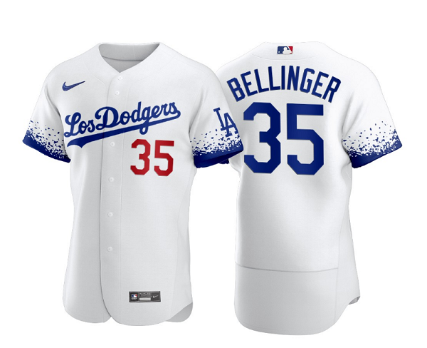 Men's Los Angeles Dodgers #35 Cody Bellinger 2021 White City Connect Flex Base Stitched Baseball Jersey Men's Los Angeles Dodgers #35 Cody Bellinger 2021 White City Connect Flex Base Stitched Baseball Jersey